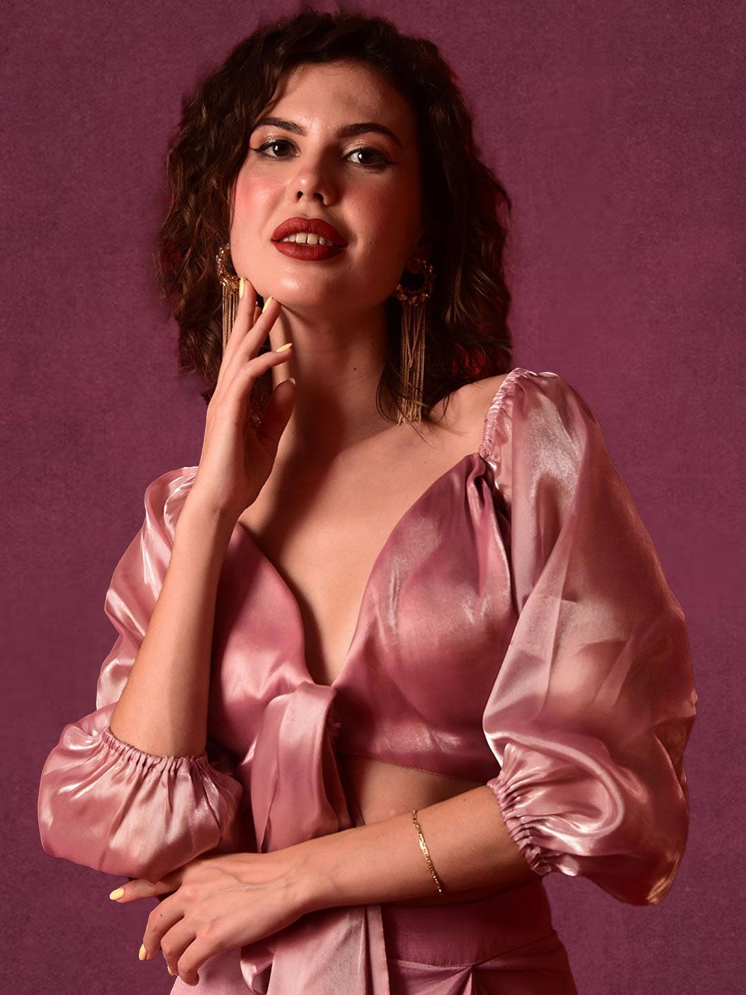 Full Sleeve Silk Puff Sleeves Blouse Design