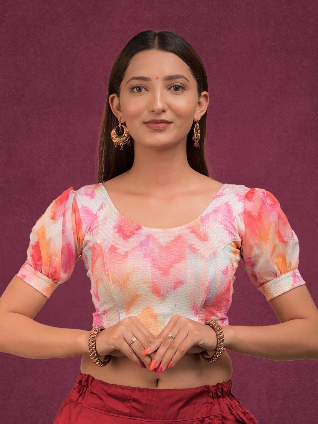 Printed Short Puff Sleeves Blouse Design