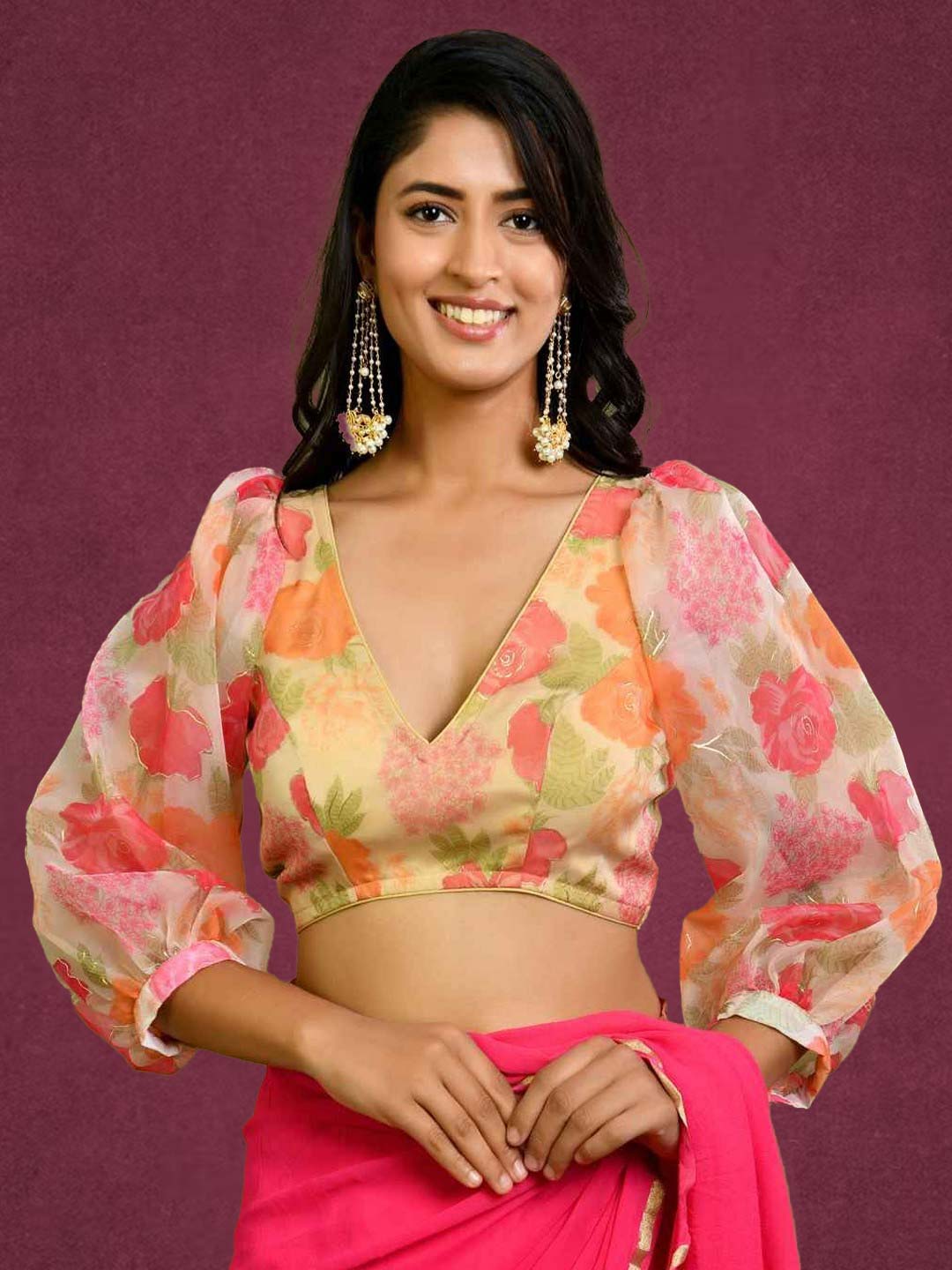 V Neck Puff Sleeves Blouse Design