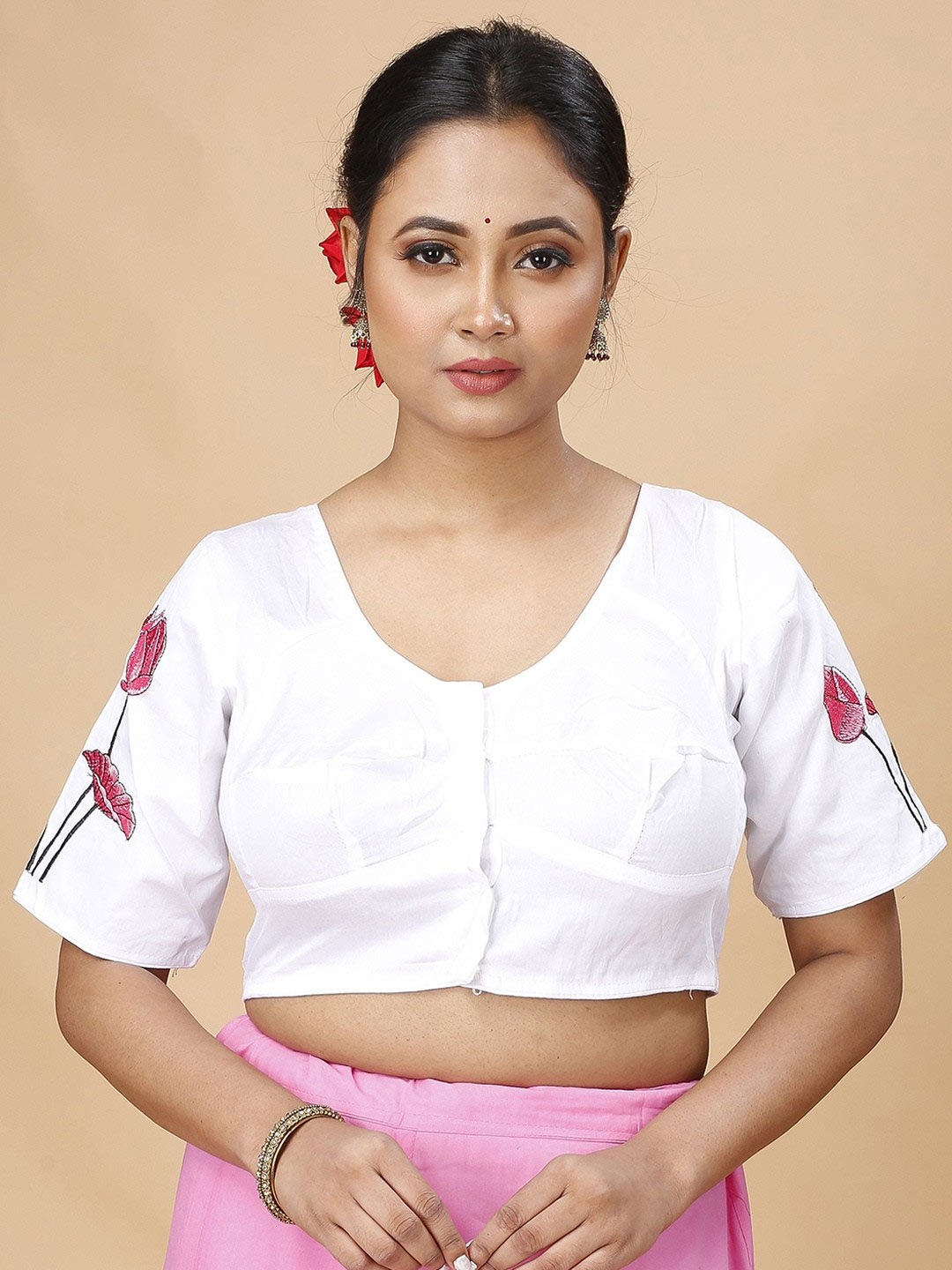 Pure Cotton U Shape Blouse Neck Design