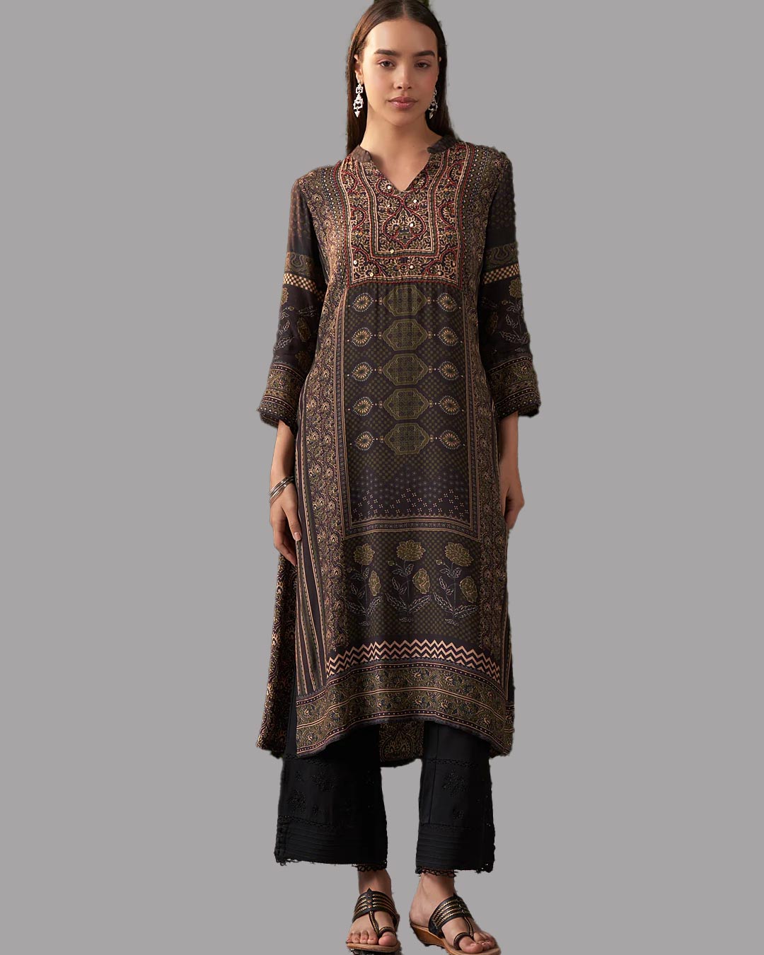 Army Green Printed Shantoon Designer Kurti