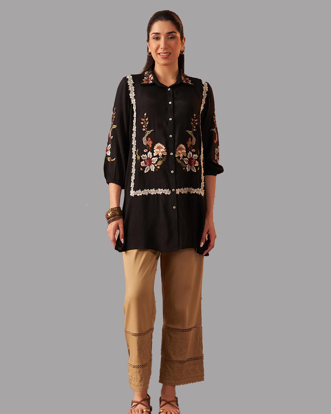 Black Embroidered Rayon Kurti