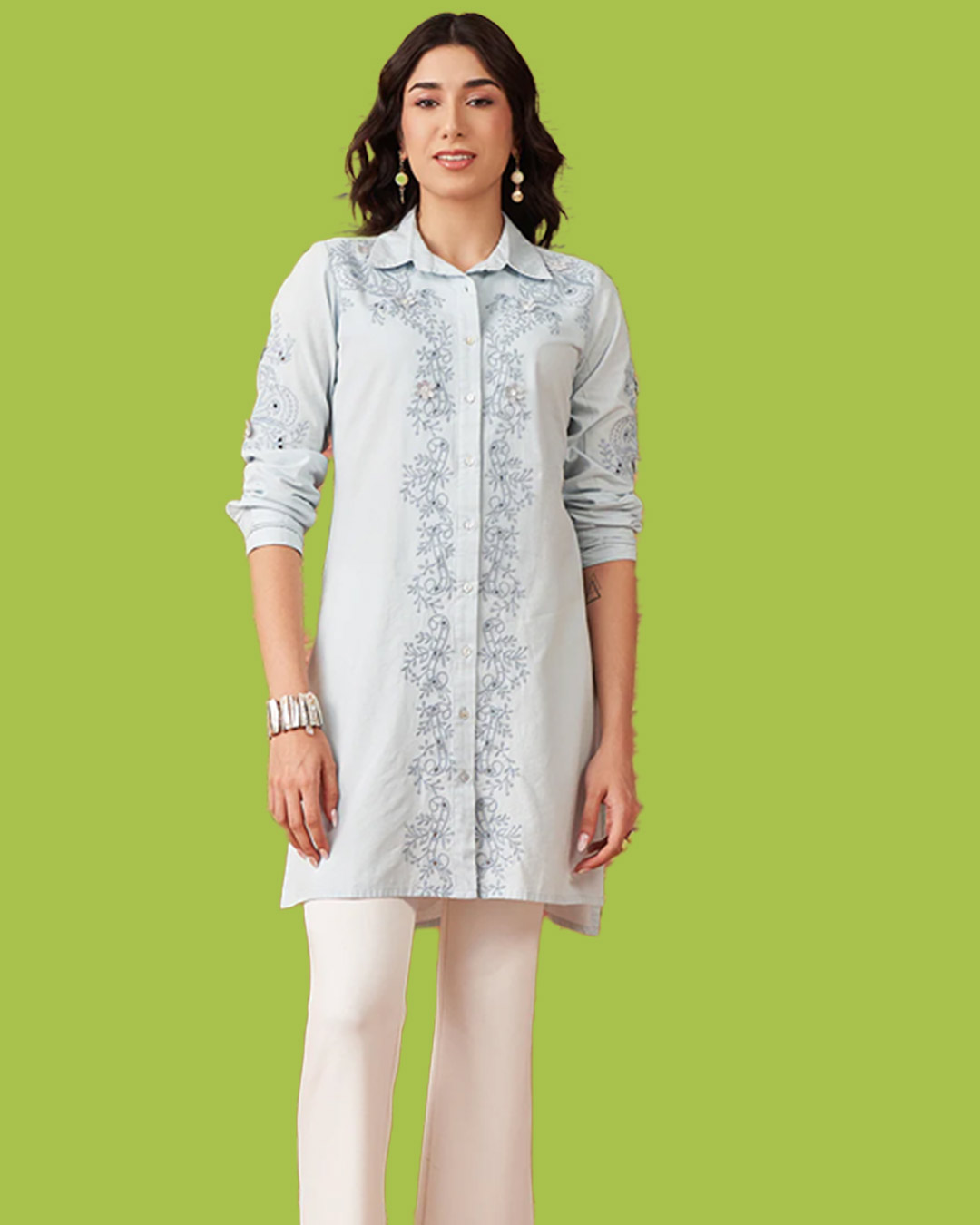 Blue Rayon Embroidered Tunic