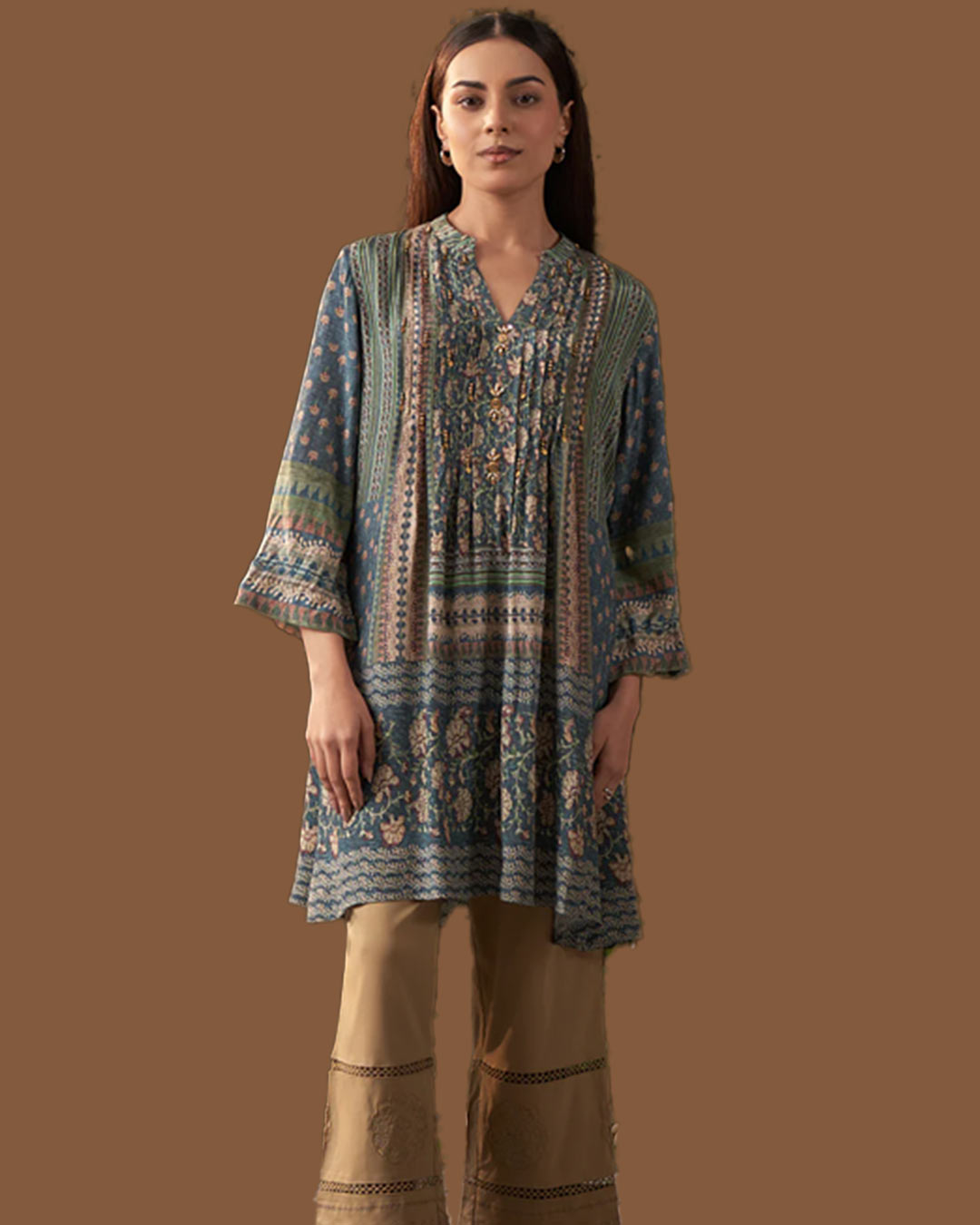 Teal Blue Printed Shantoon Kurti