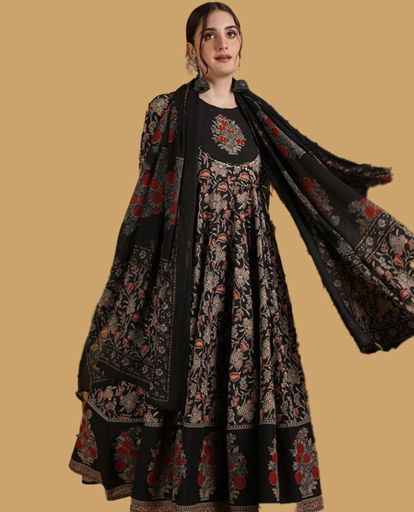 Anarkali Plain Cotton Kurta Set