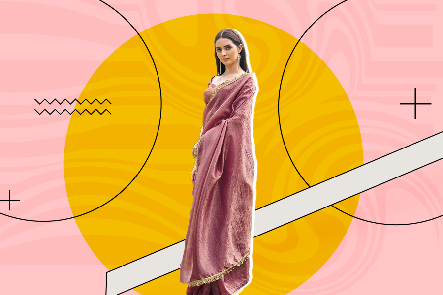 Pink Organza Plain Saree Design