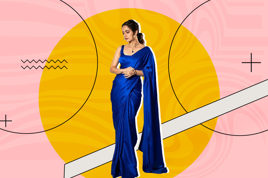 Royal Blue Plain Saree Design