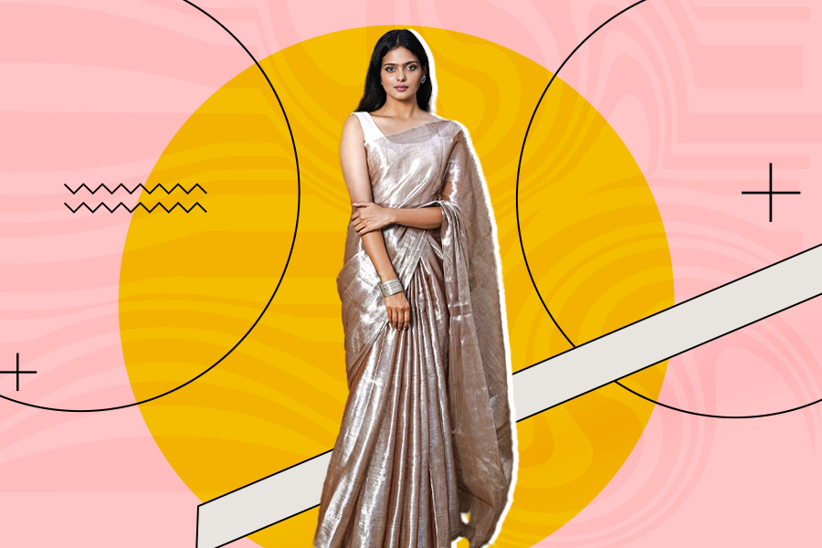 Tissue Silk Plain Saree Design
