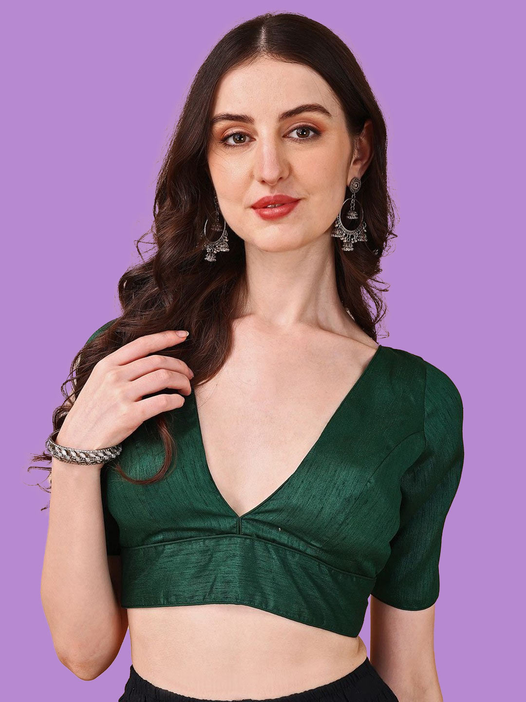 Dark Green Short Sleeves Partywear Blouse Designs