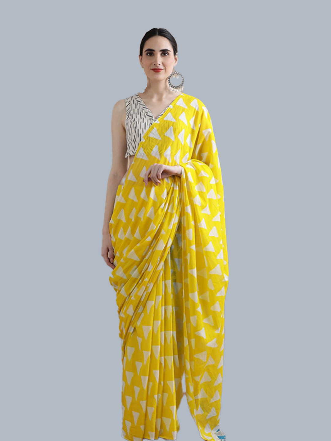 White Cotton Saree Contrast Blouse Design