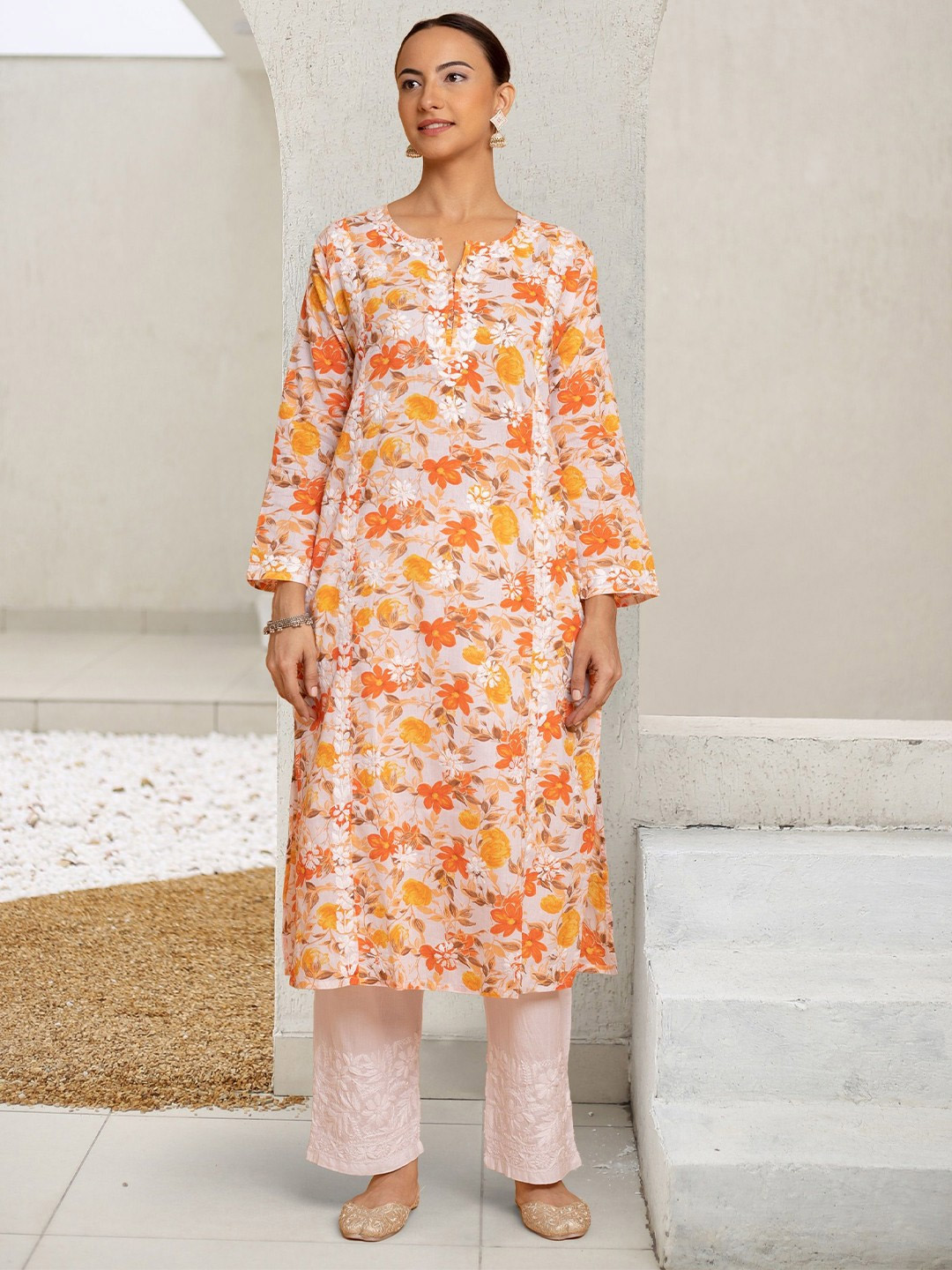 Floral Printed Cotton Chikankari Suit