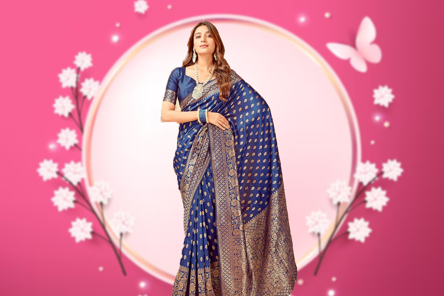 Royal Blue Banarasi Silk Saree Design
