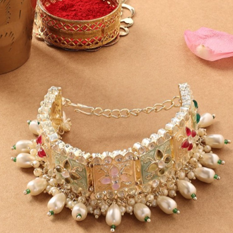 Multicolour Kundan Pearl Bracelet