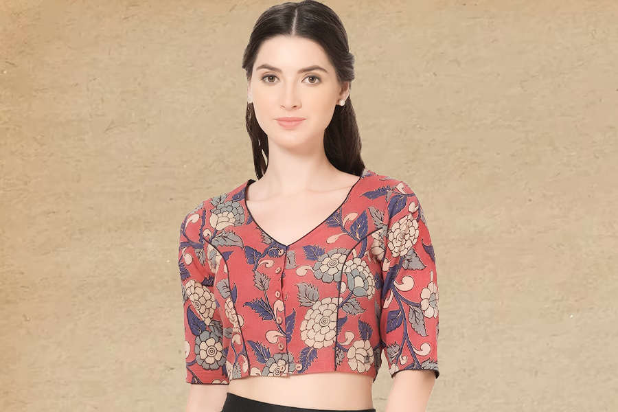 Buttoned Cotton Blouse Design For Women With Heavy Bust