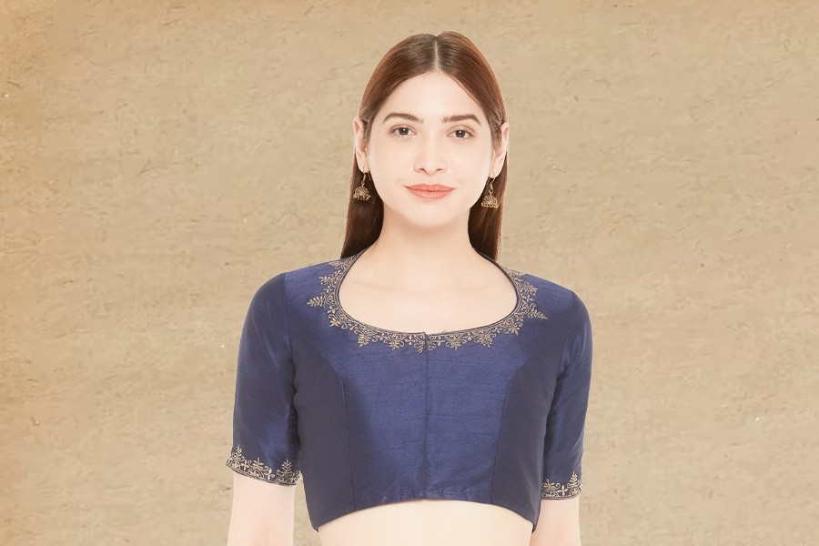 U Neck Cotton Blouse Design For Women With Heavy Bust