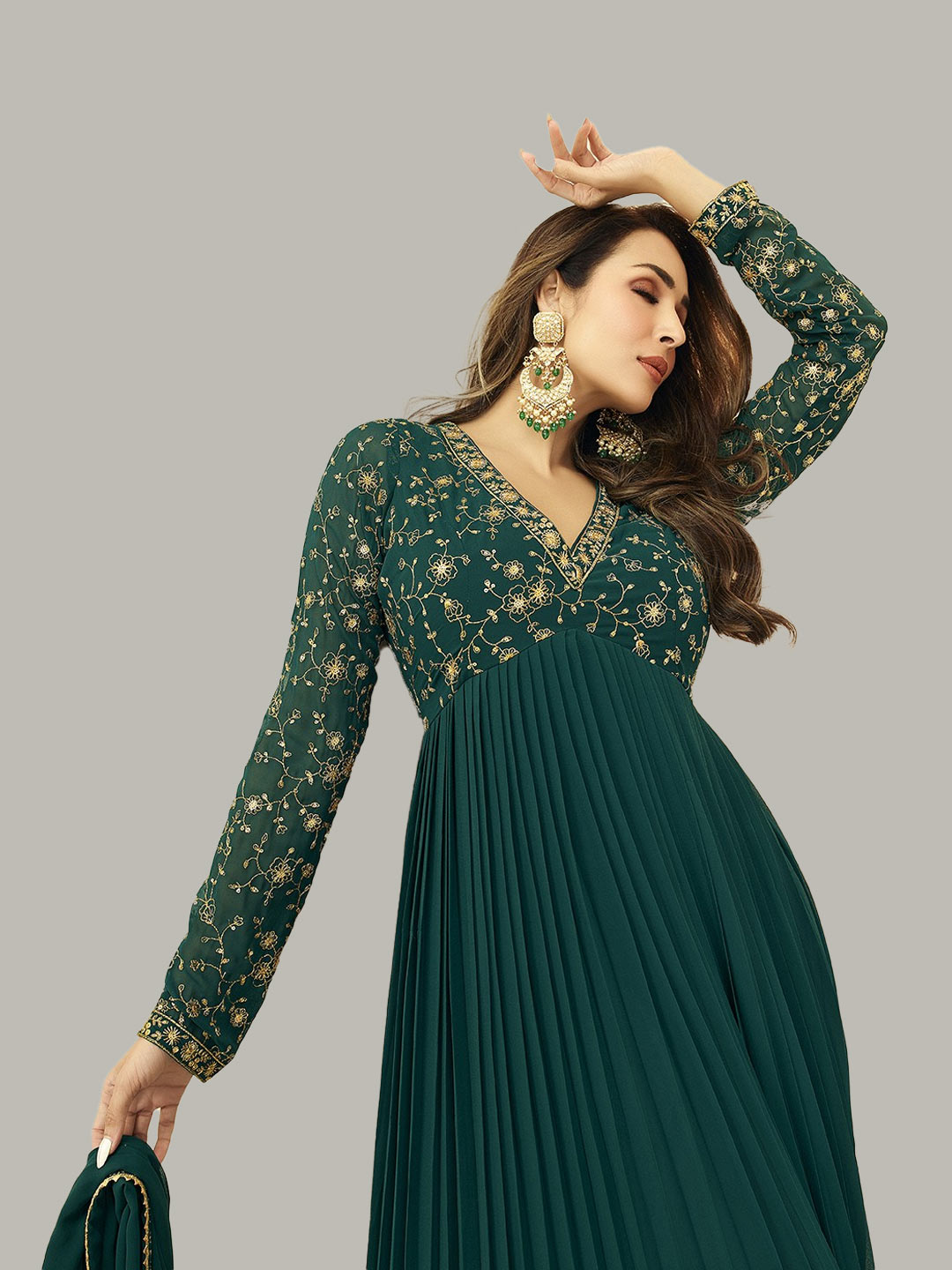 Golden Embroidered Pakistani Suit Sleeve Design