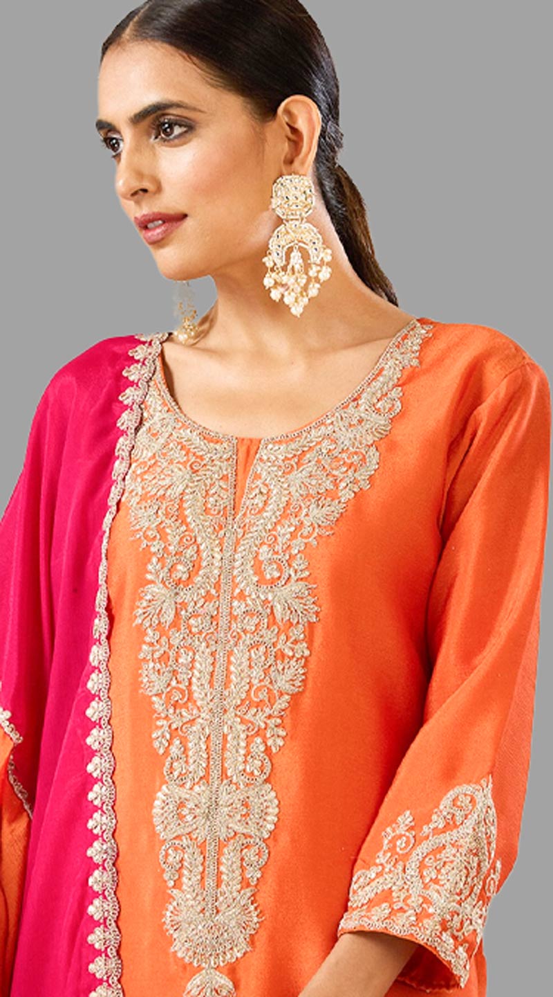 Silver Embroidered Flared Pakistani Suit Sleeve Design