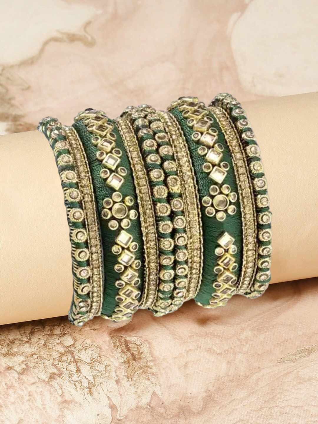 Gold Kundan Green Bangle Set Design