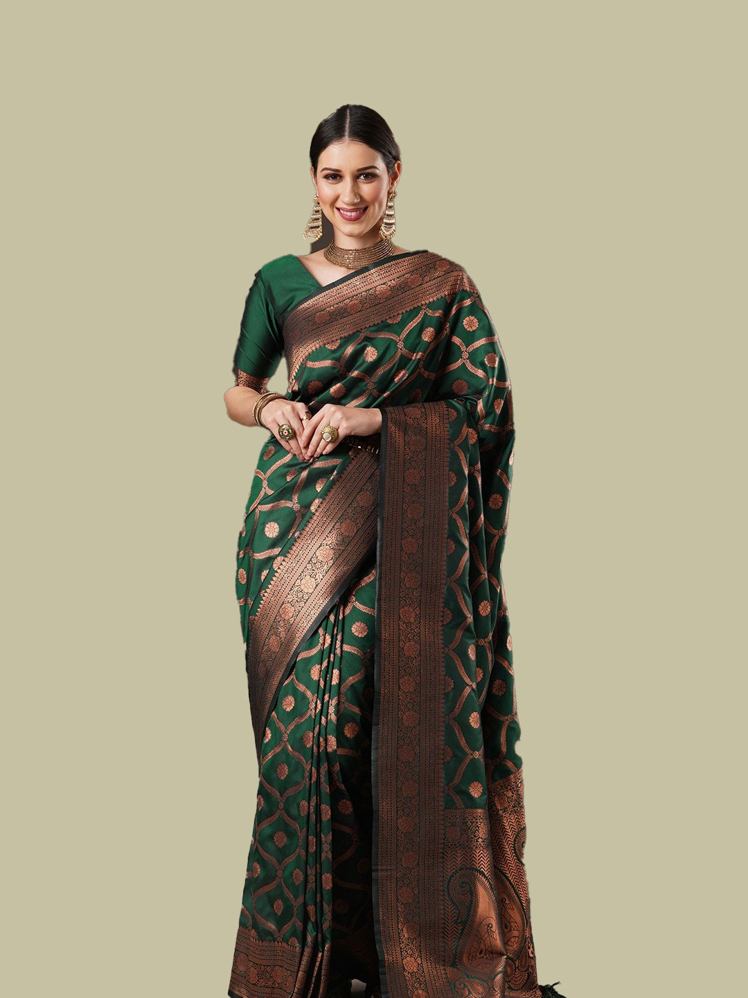 Silk Banarasi Green Saree Design For Vat Savitri
