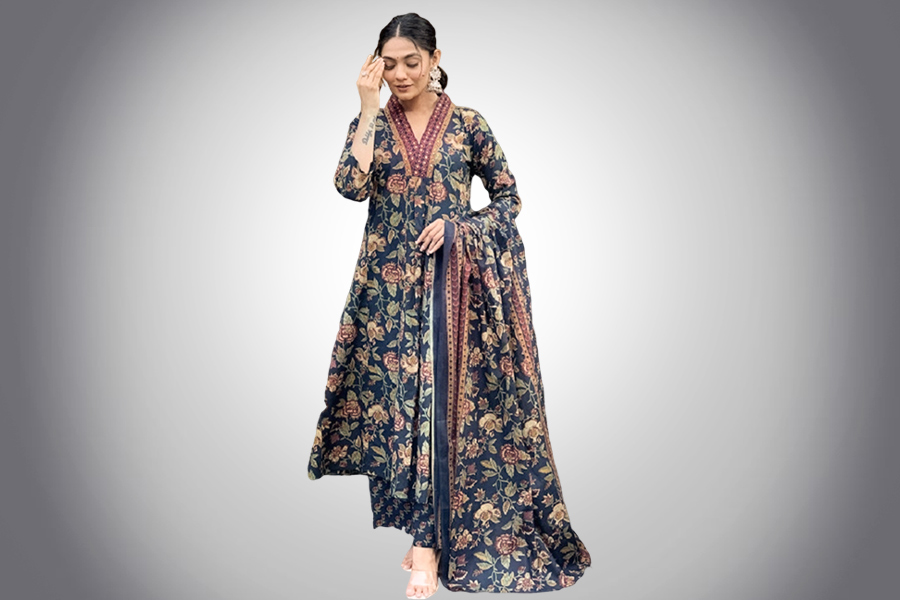 V Neck Phulkari Suit Design