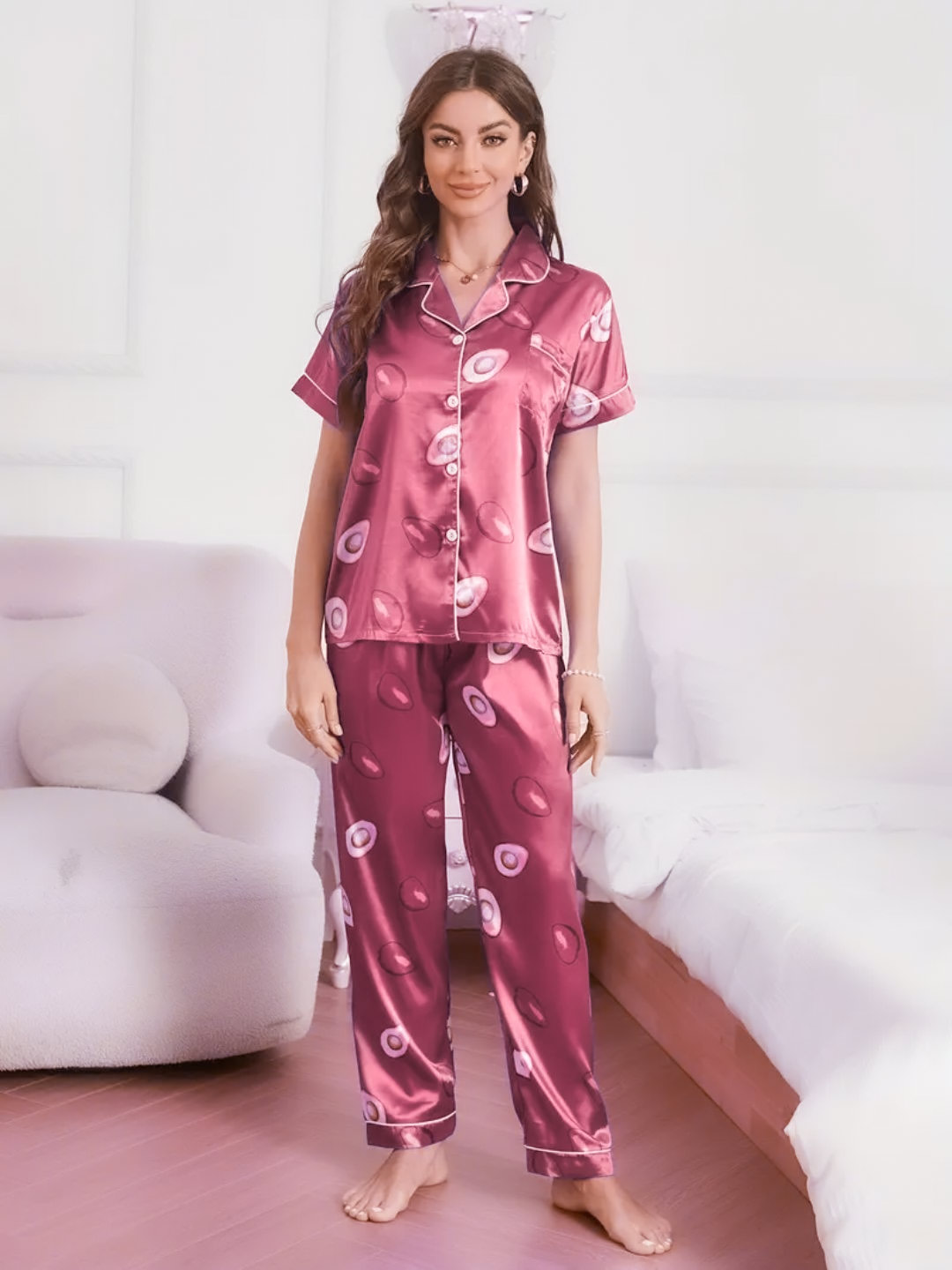 Classic Pink Collar Pajama Set