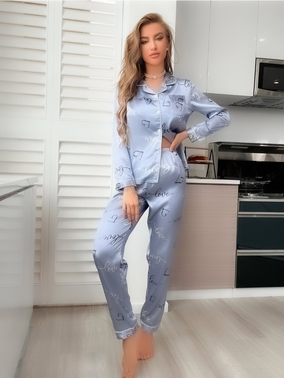 Sky Blue Silk Pajama Set