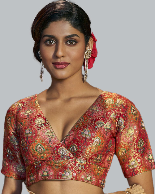 Brocade V Neck Blouse Design