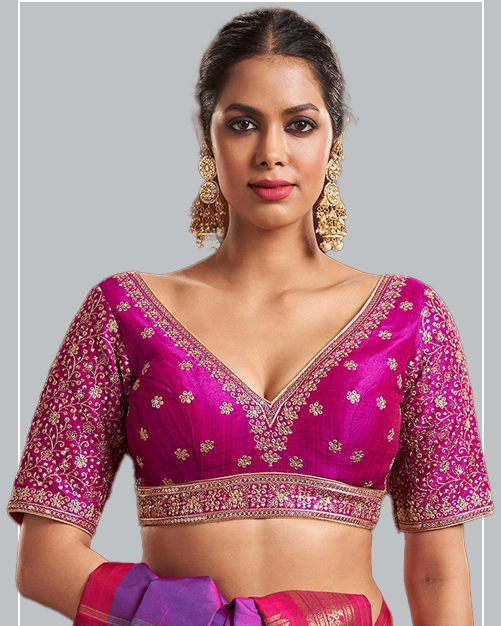 Raw Silk V Neck Blouse Design