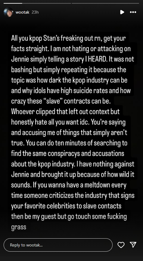 Wootak Kim's Apologies On Instagram