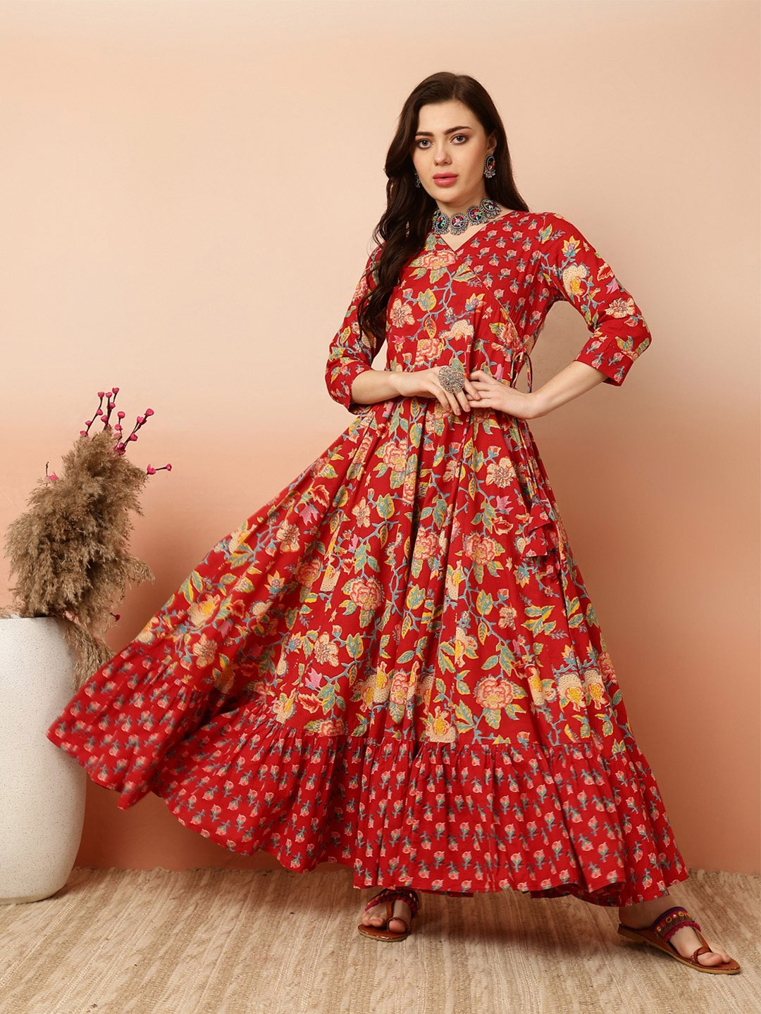 Angrakha Floral Cotton Frock Suit Design