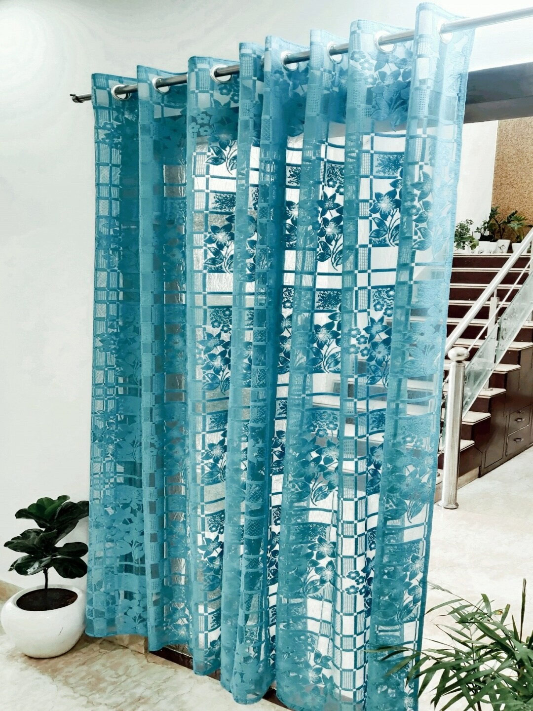 Turquoise Embroidered Curtain Design