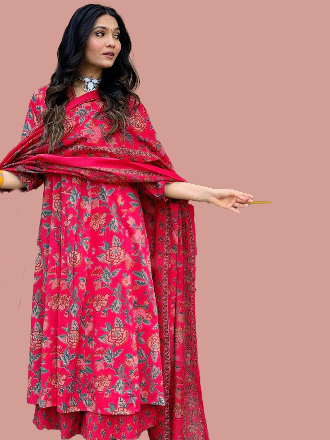 Pure Cotton Pink Plain Suit Design