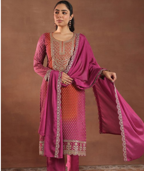 bandhani pink plain suit design