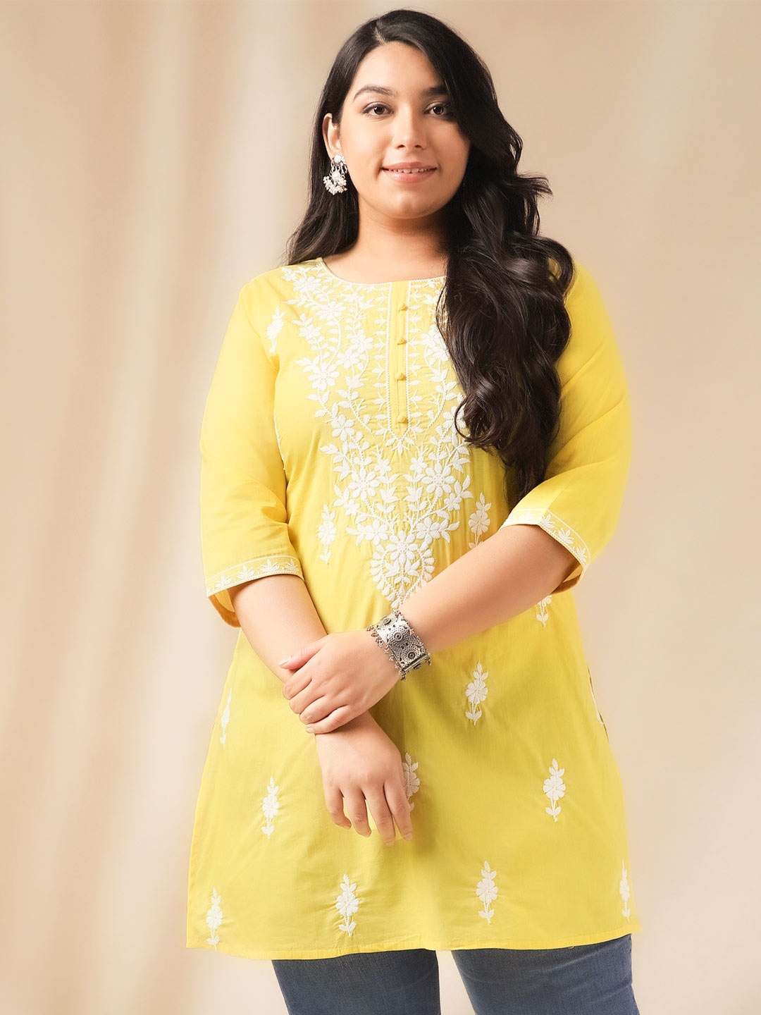 Short Yellow Chikankari Kurti Design