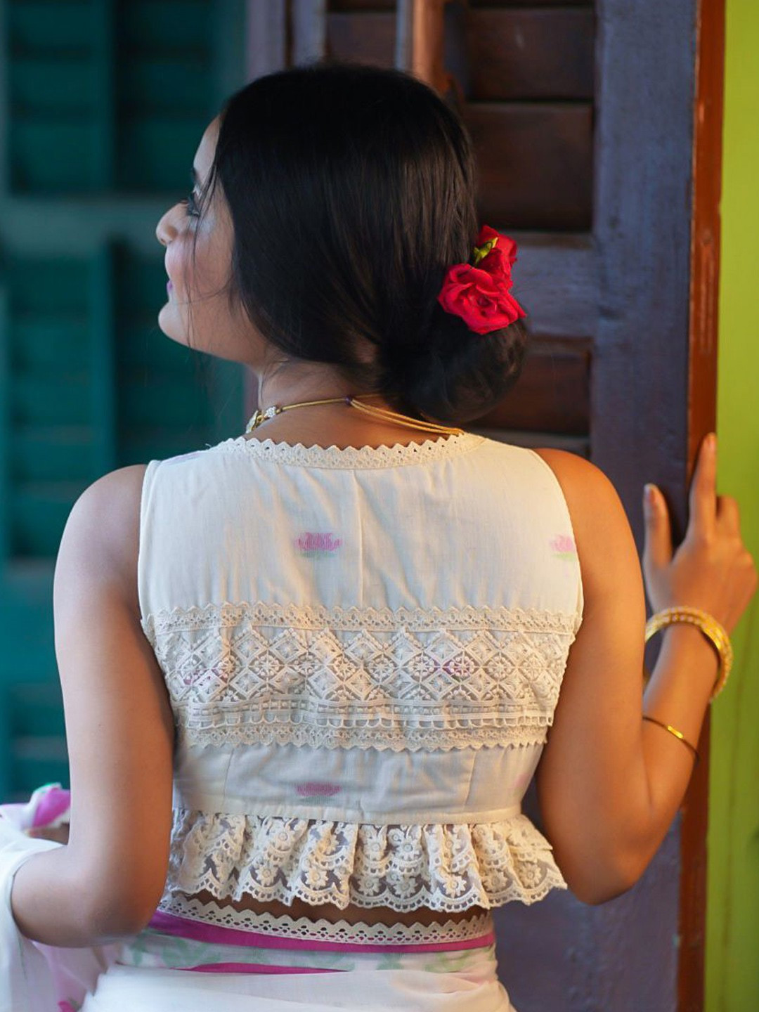 Lace Back Neck Blouse Design