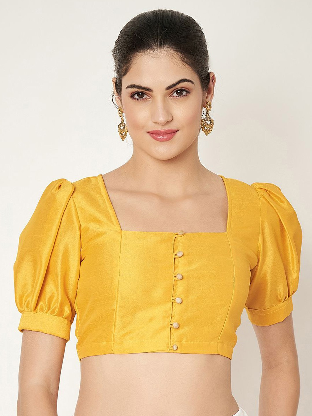 Puff Sleeve Yellow Contrast Blouse Design