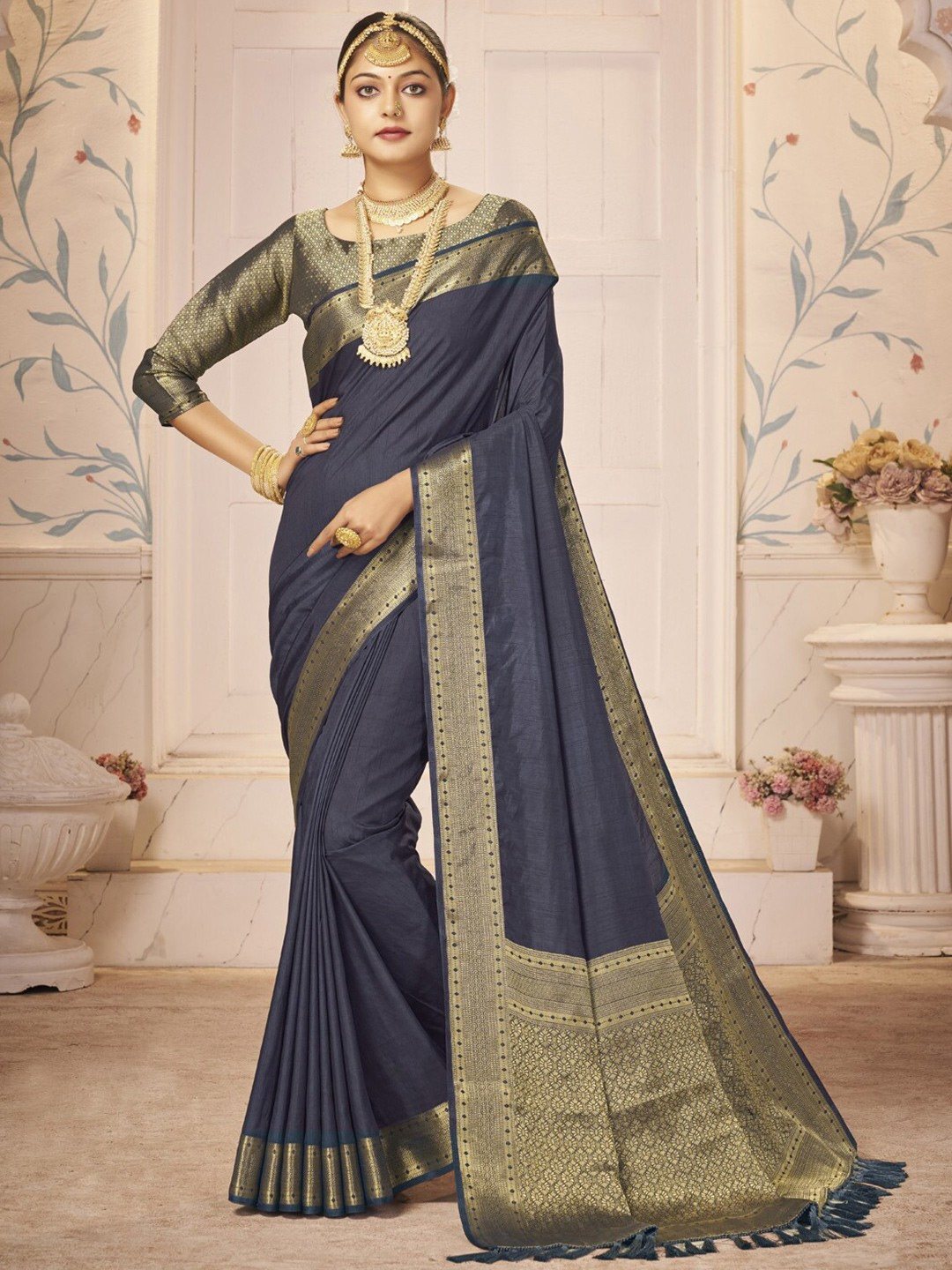 Royal Blue Silk Saree With Heavy Blouse