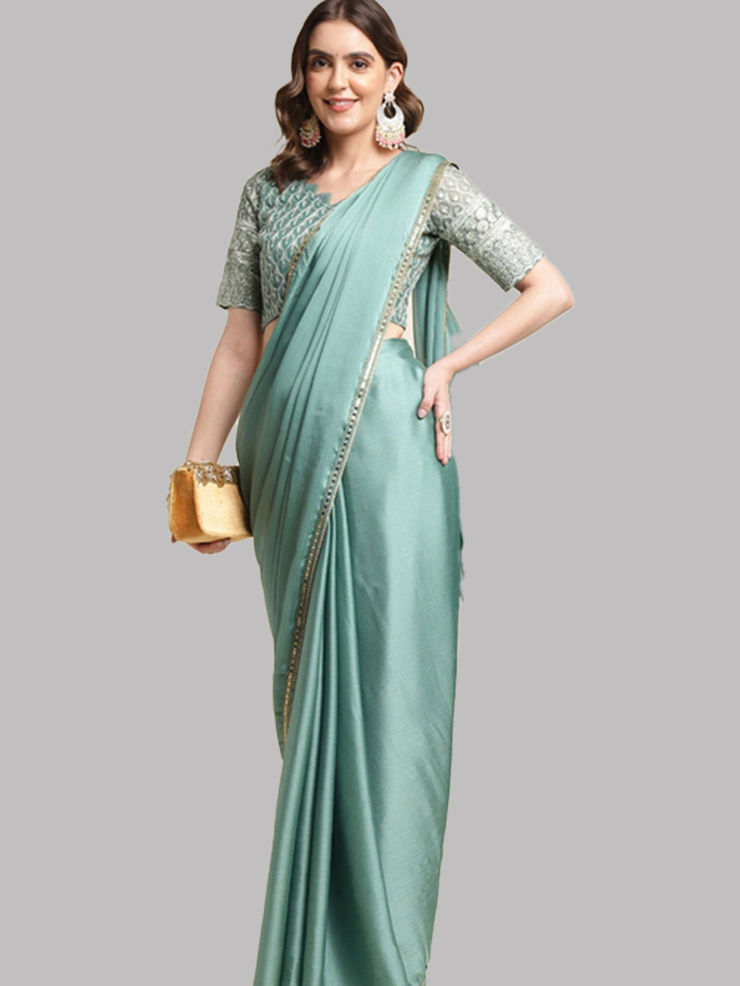 Satin Chiffon Saree With Heavy Blouse