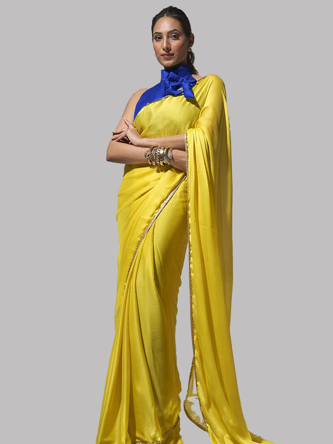 Sequin Plain Chiffon Saree With Heavy Blouse