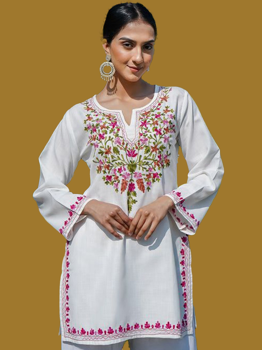 Aari Work Short Kurti To Pair With Bell Bottom Pants