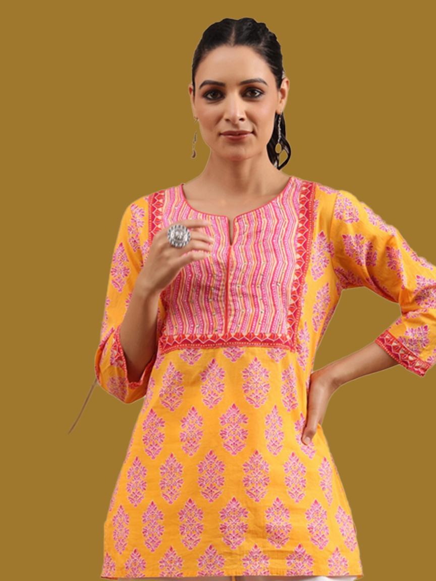 Cotton Short Kurti To Pair With Bell Bottom Pants