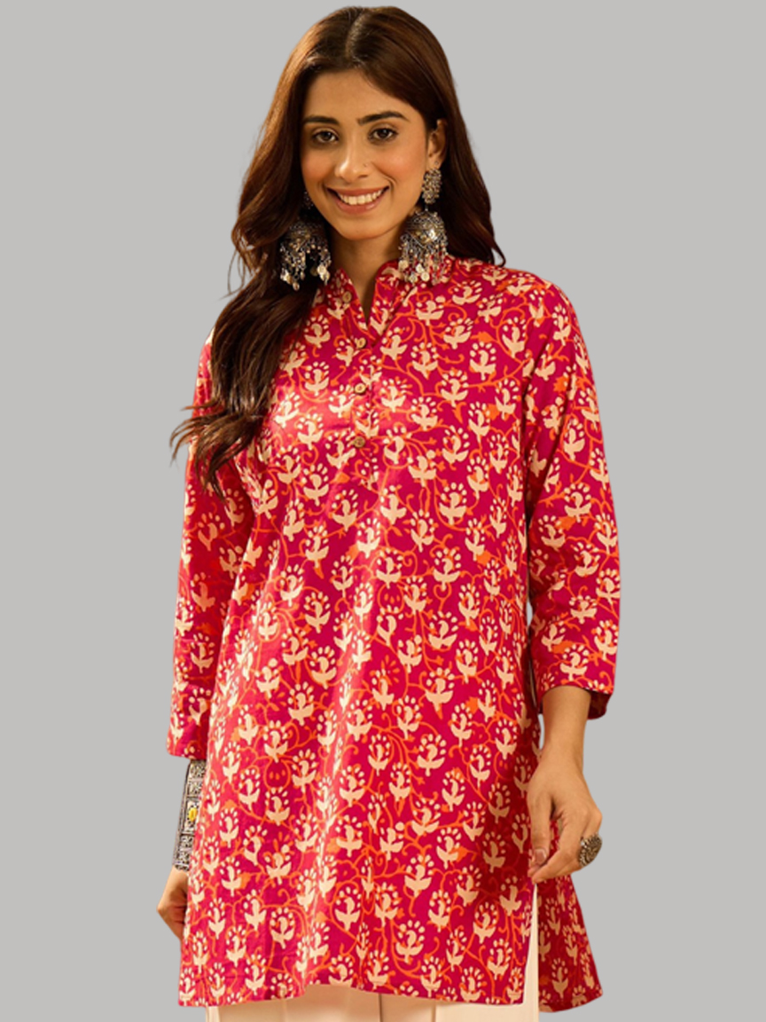 Mandarin Collar Short Kurti To Pair With Bell Bottom Pants