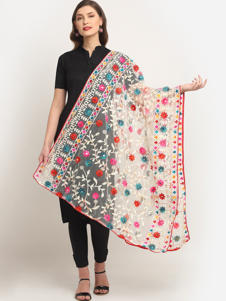 Mirror Work Kalamkari Dupatta Design