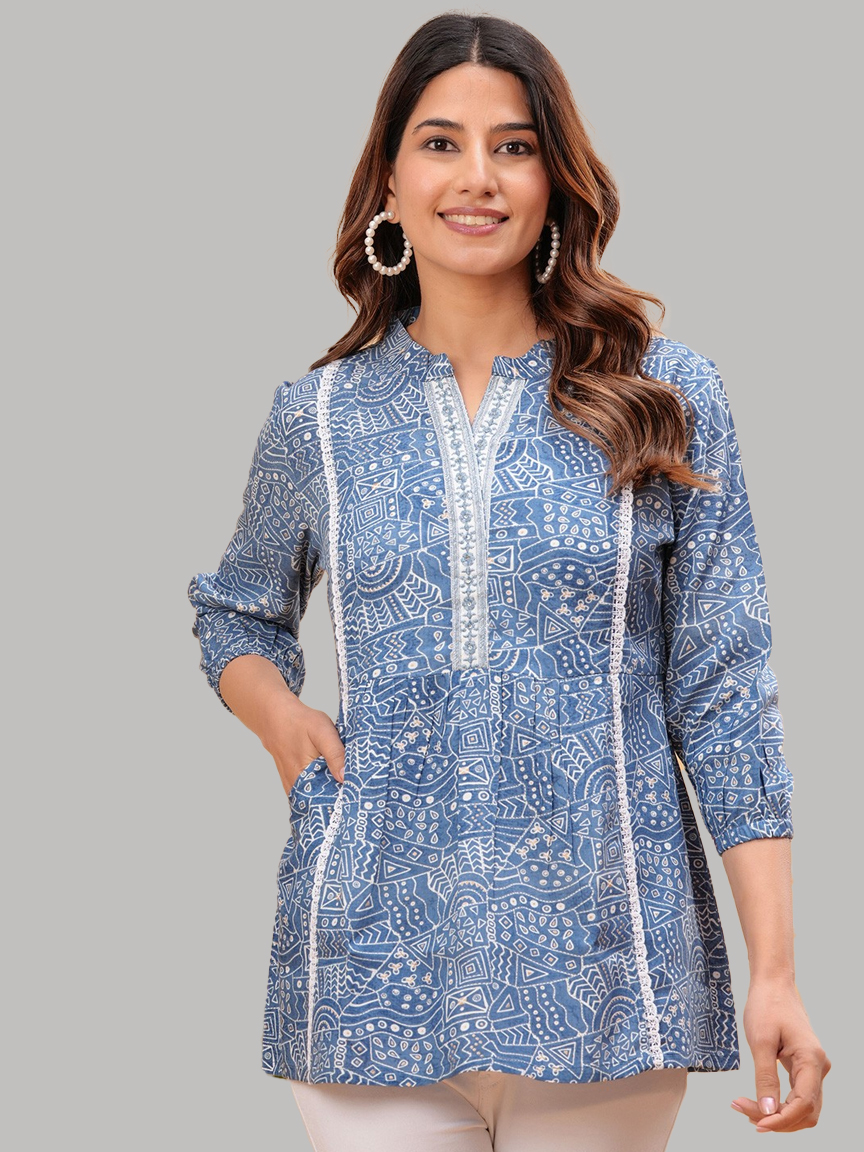 Puff Sleeve Short Kurti To Pair With Bell Bottom Pants