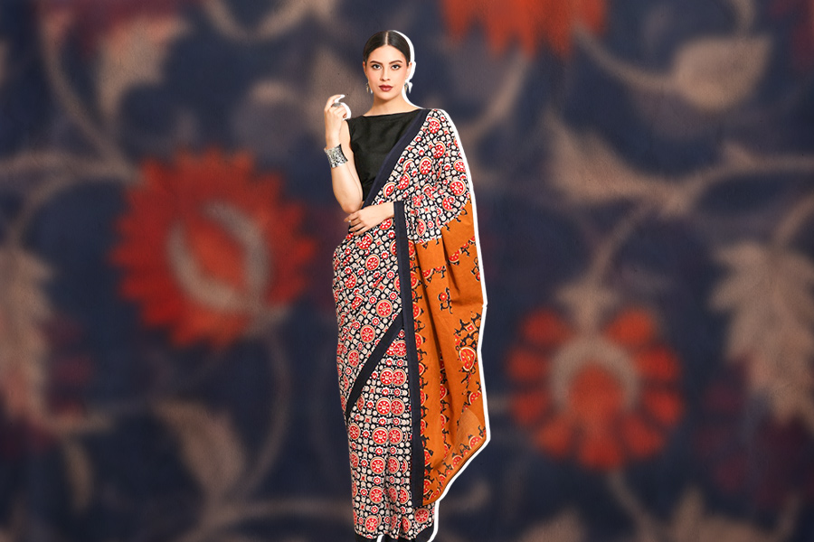 Bagru Cotton Sarees To Pair With High Neck Blouse