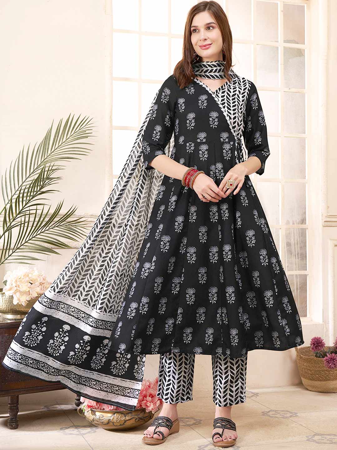 Block Printed Angrakha Suit Designs