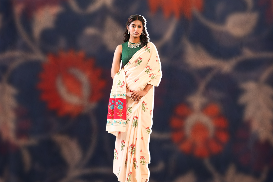 Floral Cotton Sarees To Pair With High Neck Blouse