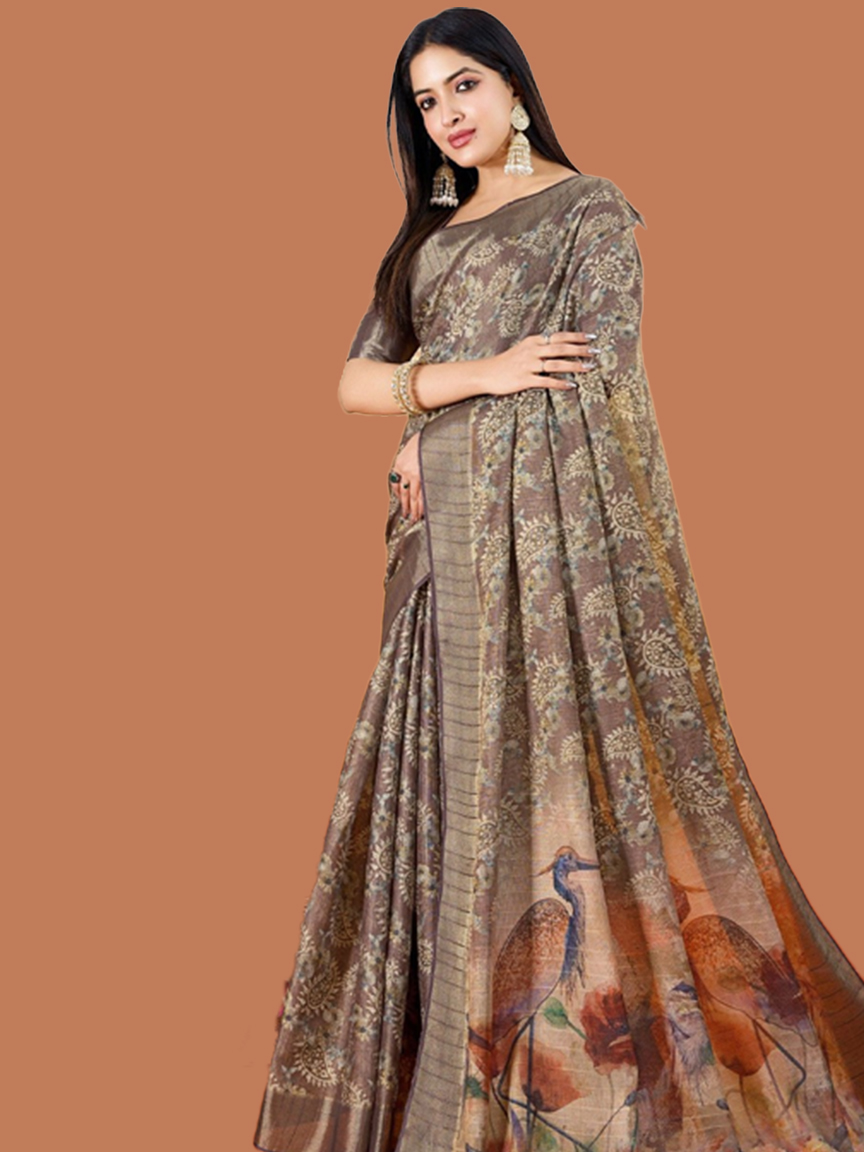 Paisley Tissue Silk Saree With Heavy Blouse