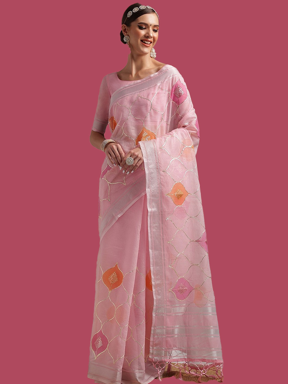 Floral Silk Saree To Pair With U Neck Blouse