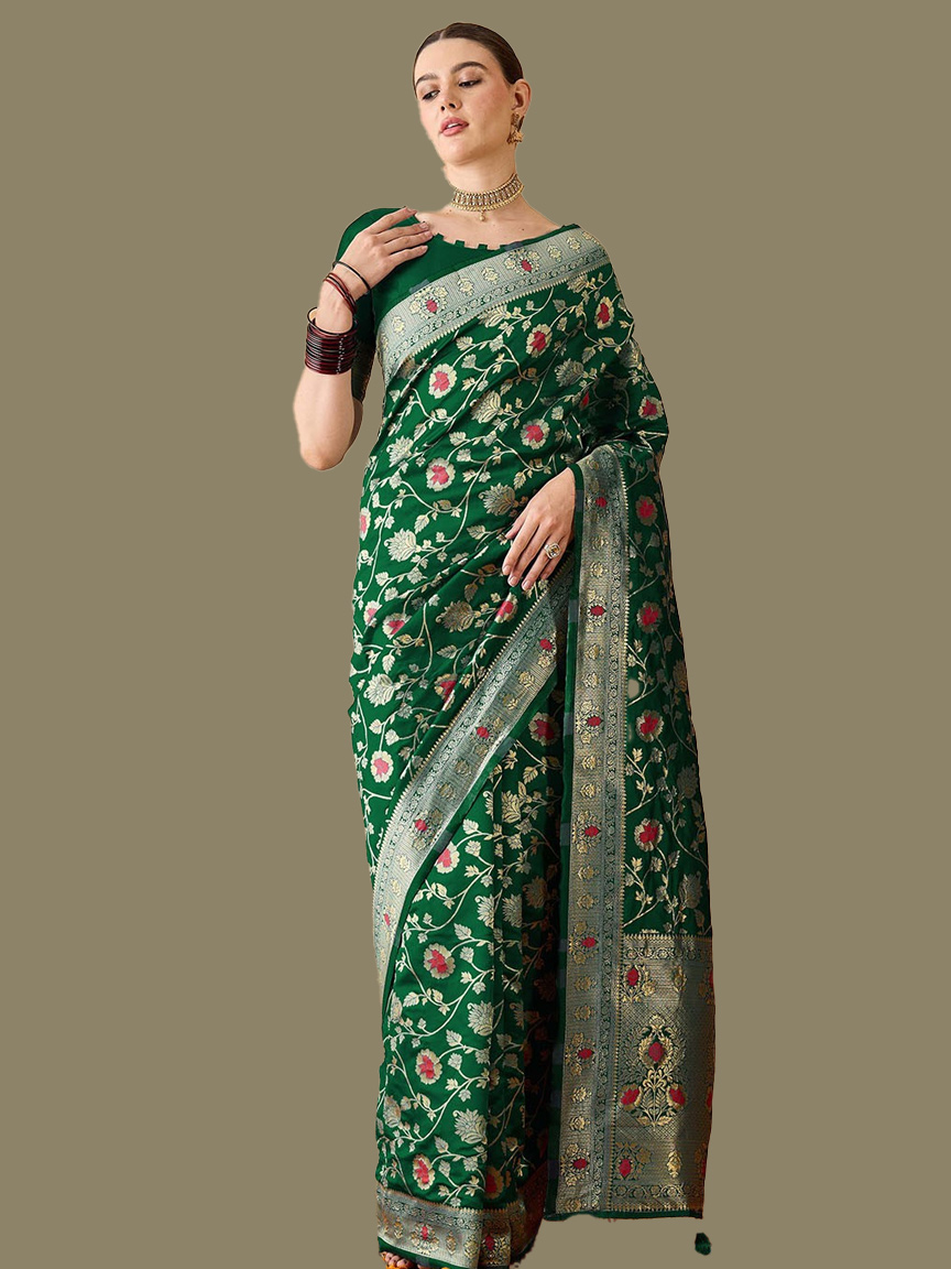 Gota Patti Silk Saree To Pair With U Neck Blouse